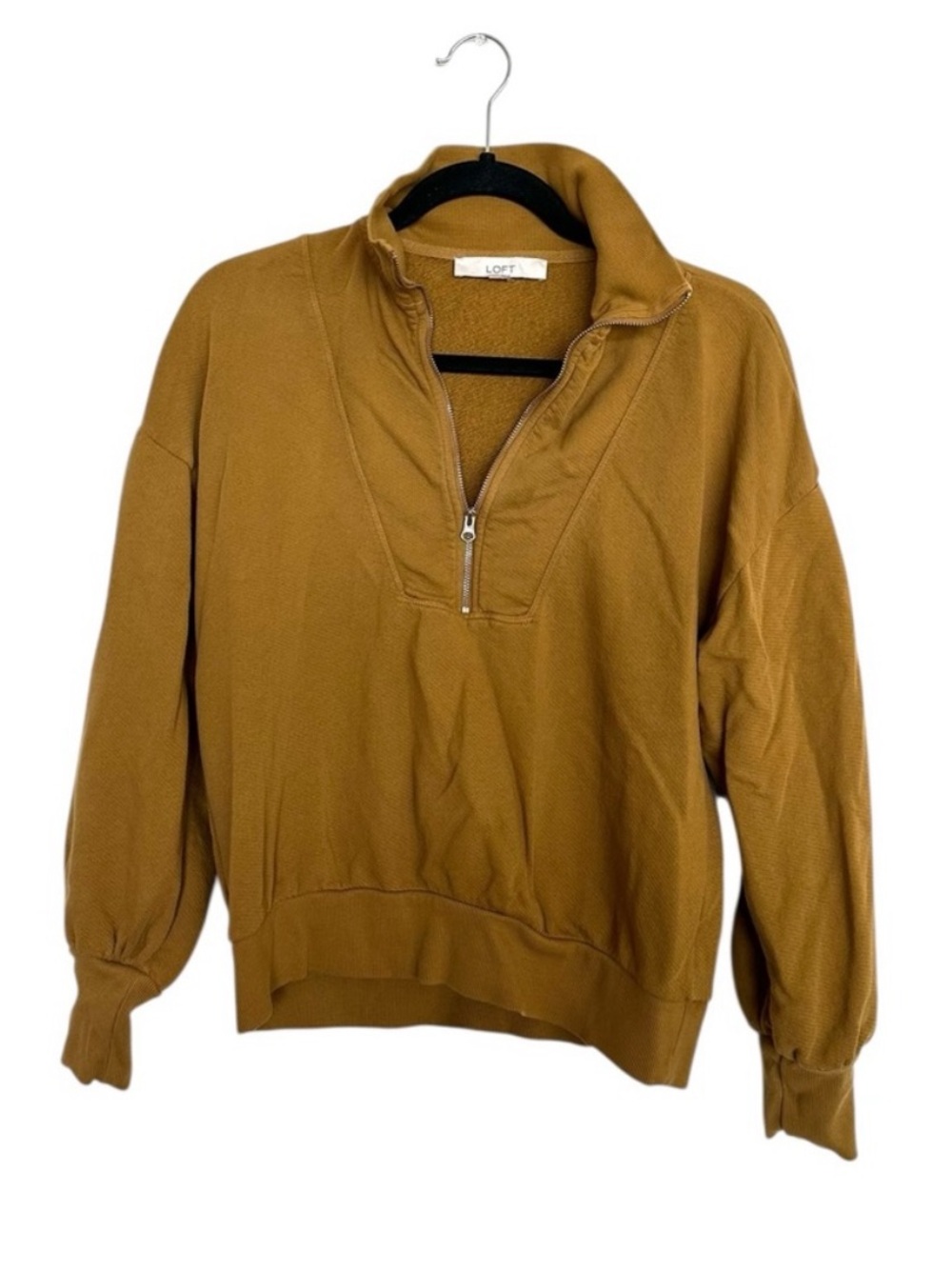 Loft Cotton Cozy Brown Half-Zip Sweater